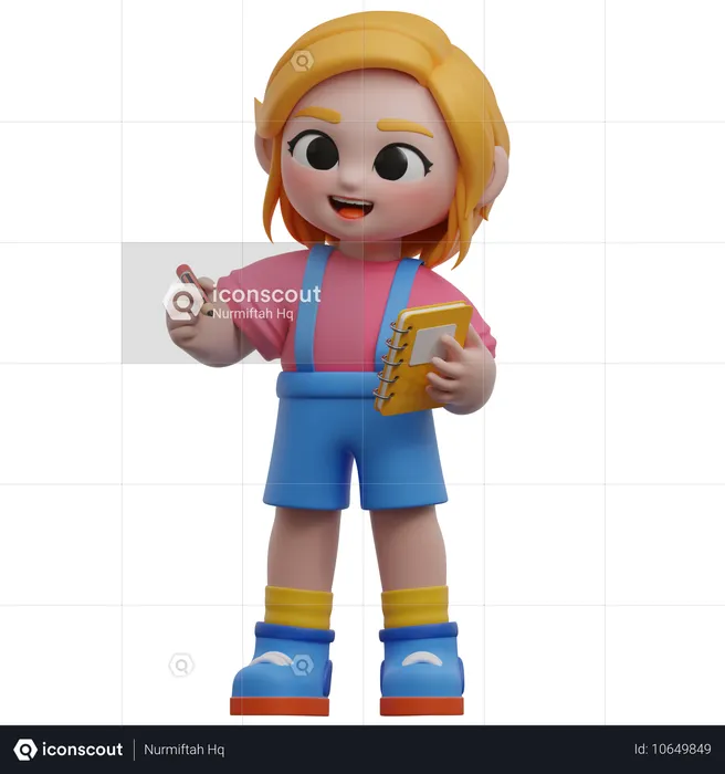 Menina com caderno  3D Illustration