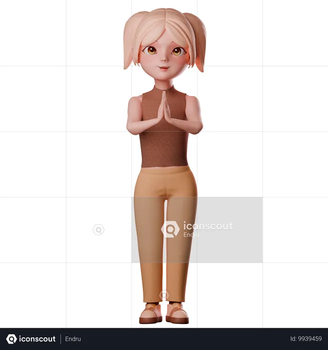 Menina com as mãos postas  3D Illustration