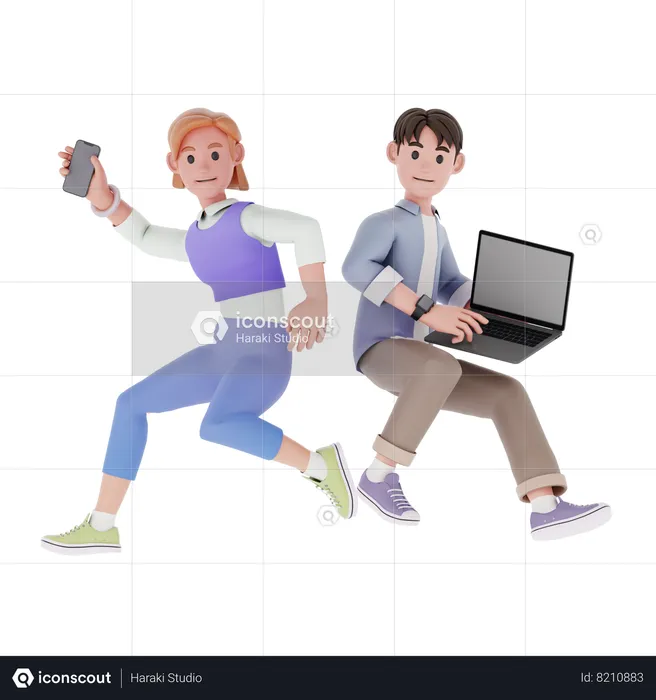 Menina e menino trabalhando juntos  3D Illustration