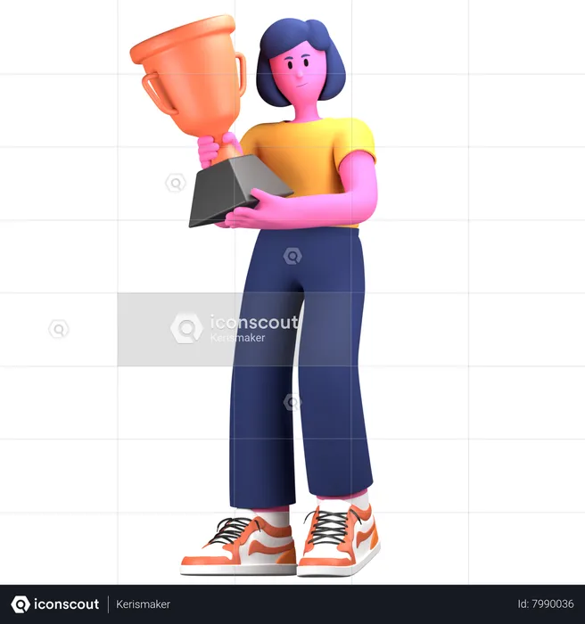 Menina segurando o troféu  3D Illustration