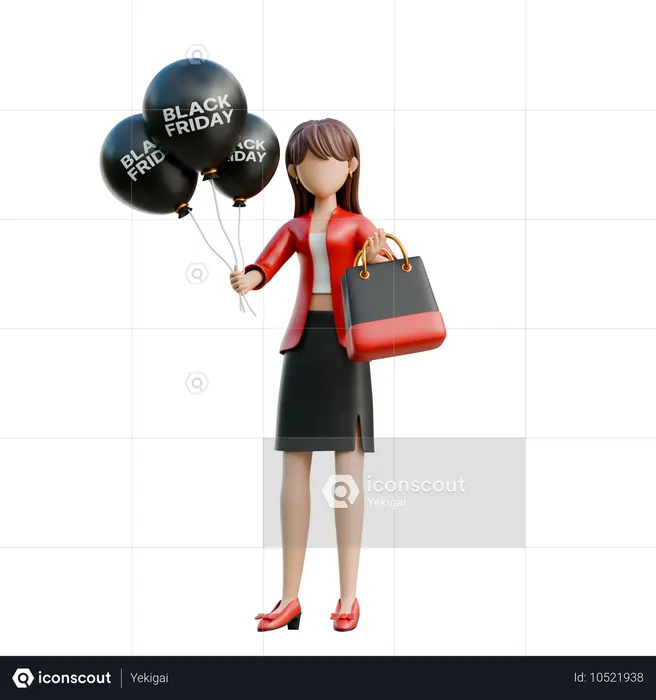 Menina segurando um balão de Black Friday  3D Illustration