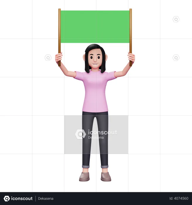 Menina segurando um cartaz verde  3D Illustration