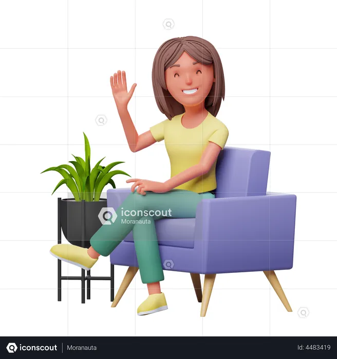 Menina sentada no sofá  3D Illustration