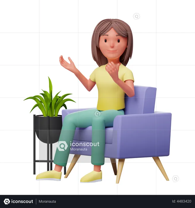 Menina sentada no sofá  3D Illustration