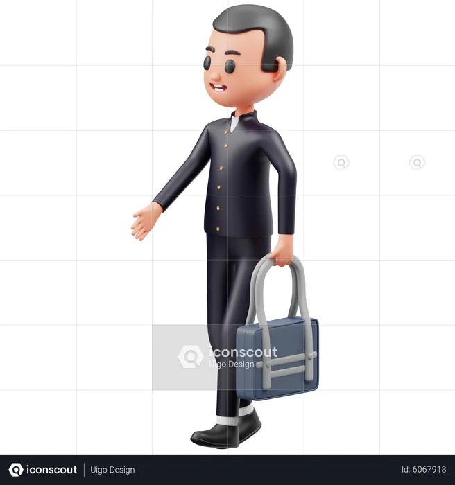 Menino andando e carregando uma bolsa  3D Illustration