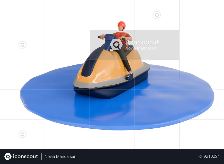 Menino andando de jetski  3D Illustration