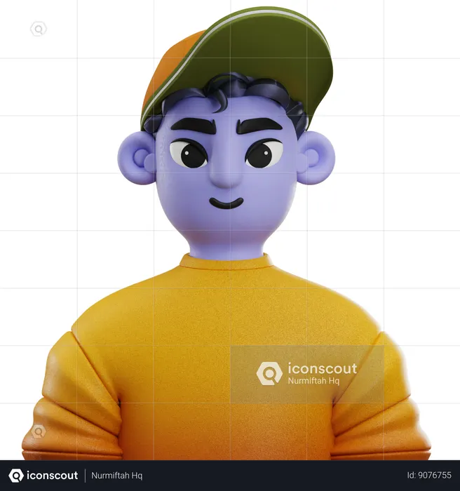 Cabelo cacheado de menino com chapéu  3D Icon