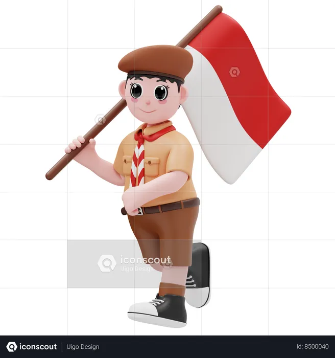 Menino com bandeira da Indonésia  3D Illustration