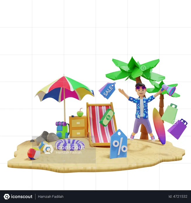 Garoto aproveitando as férias de verão  3D Illustration