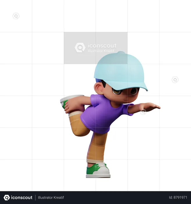 Menino fofo fazendo pose de uma perna em pé  3D Illustration