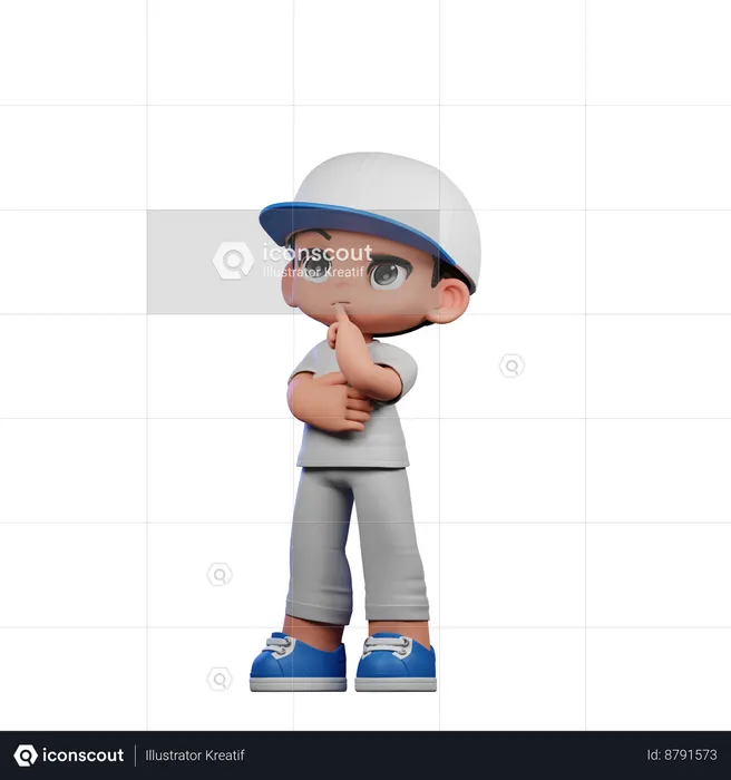 Garoto fofo fazendo pose para pensar profundamente  3D Icon