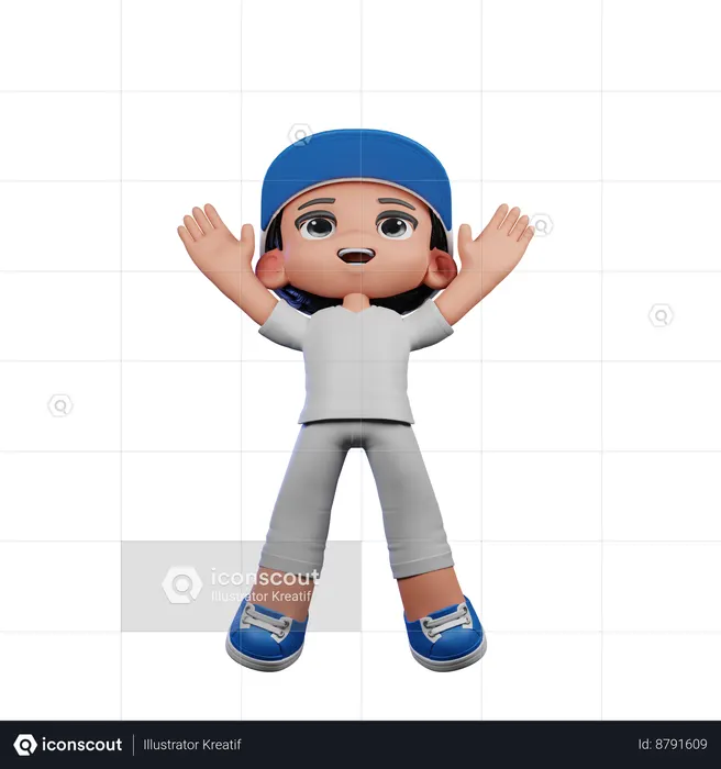 Garoto fofo fazendo pose de salto  3D Icon