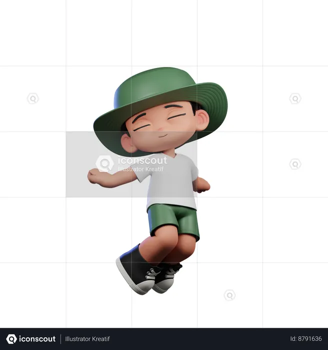 Garoto fofo fazendo pose de salto no ar  3D Illustration