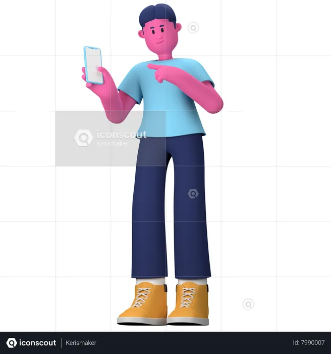 Menino mostrando o celular  3D Illustration