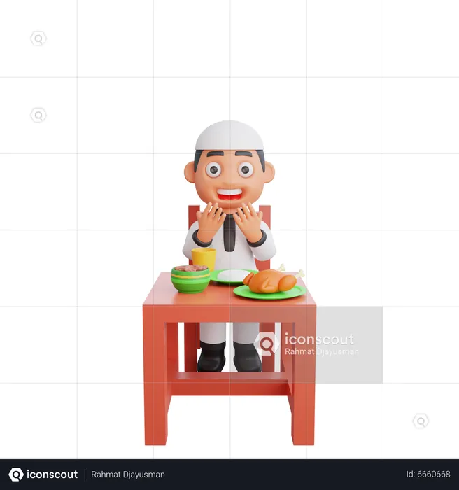 Menino muçulmano fazendo oração iftar  3D Illustration