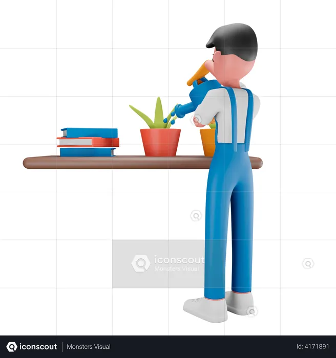 Menino regando a planta  3D Illustration