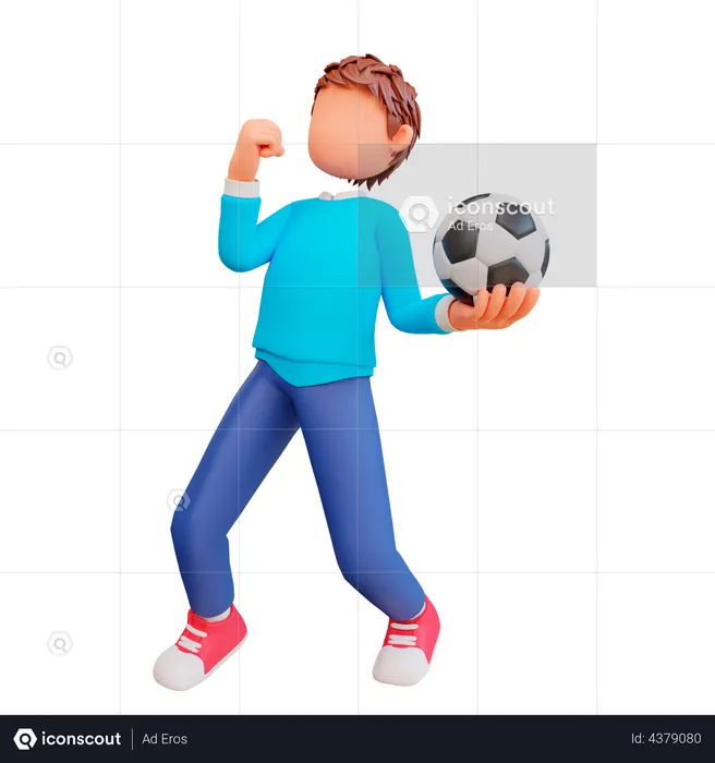 Menino segurando futebol  3D Illustration