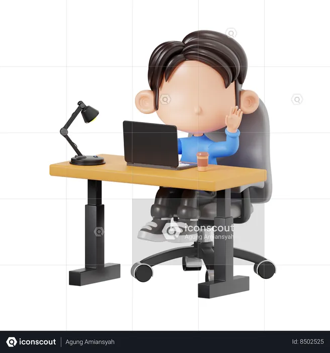 Menino trabalhando no escritório  3D Illustration