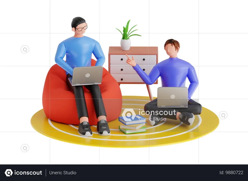 Meninos fazendo estudo em grupo  3D Illustration