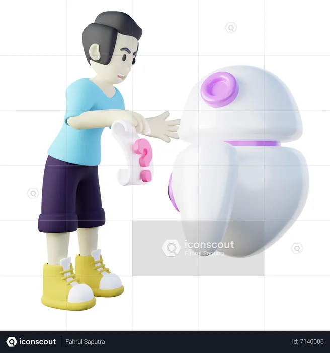 Mensch stellt Fragen an KI-Roboter  3D Icon