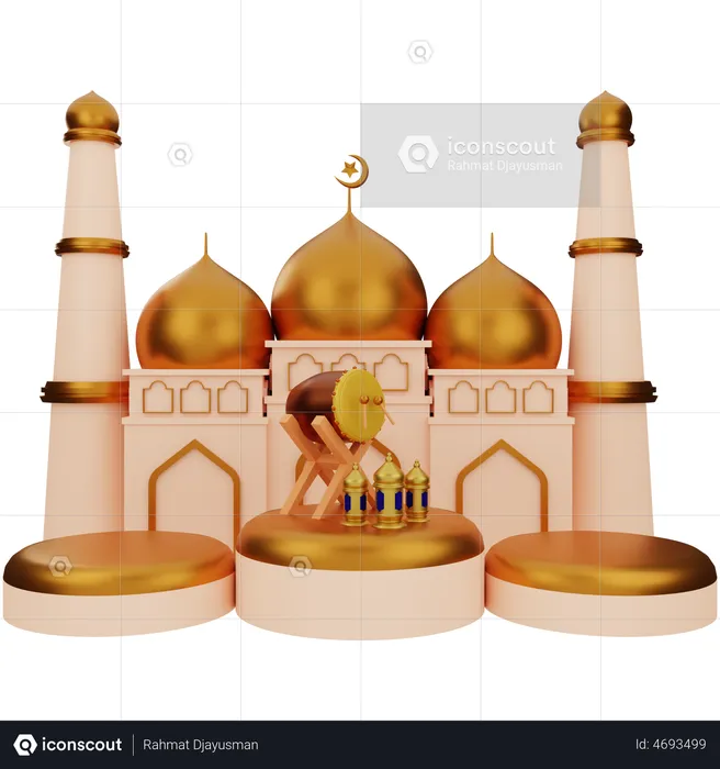 Mesquita e pódio de canhão  3D Illustration