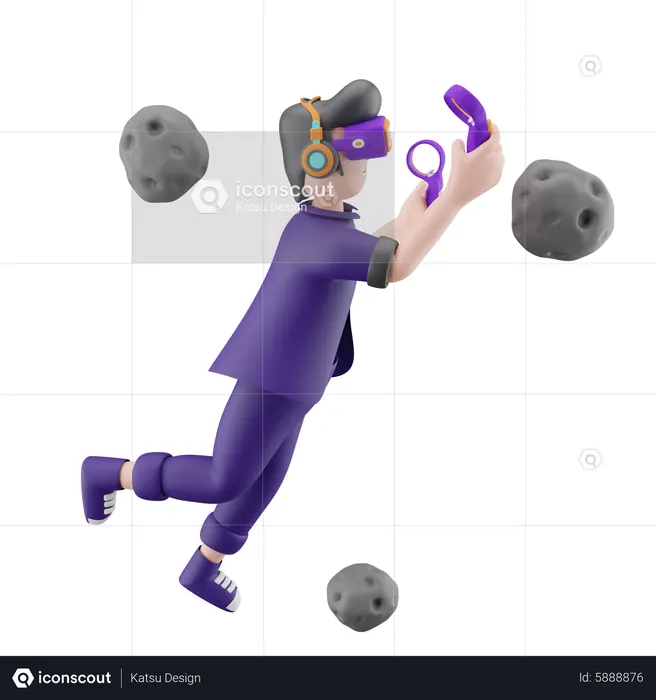 Meta boy enjoying galaxy using vr goggles  3D Illustration