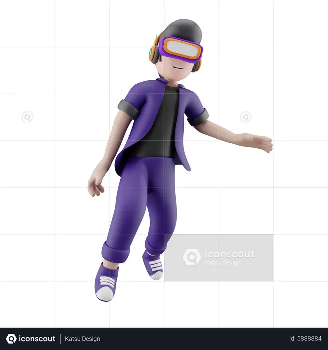 Metaverse character enjoying meta world  3D Illustration