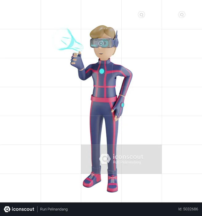 Metaverse Man doing virtual marketing  3D Illustration