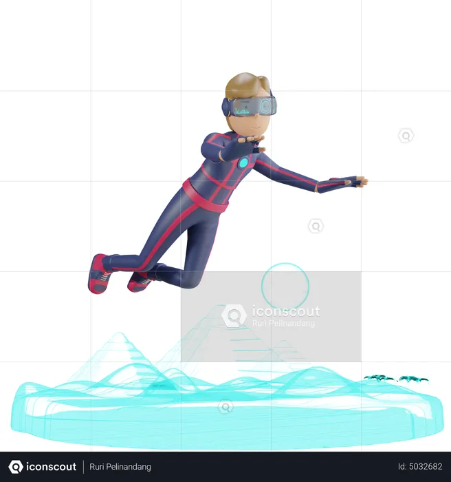 Metaverse Man journey flying  3D Illustration