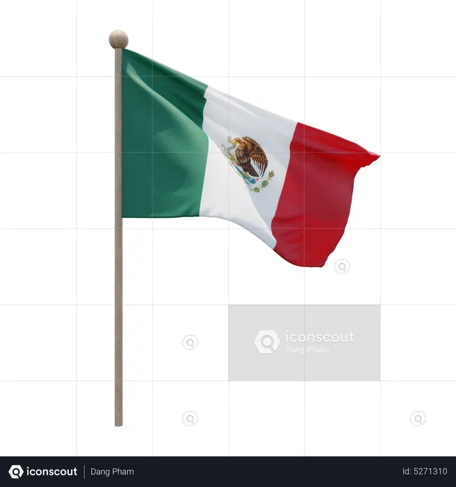 Mexico Flagpole Flag 3D Icon