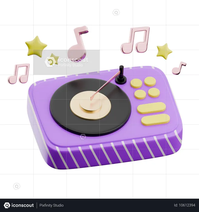 Mezclador de disc jockey con notas musicales y estrellas  3D Icon