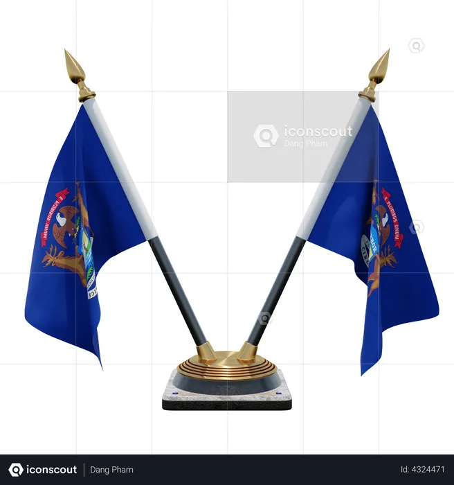 Doppelter Tischflaggenständer aus Michigan Flag 3D Flag