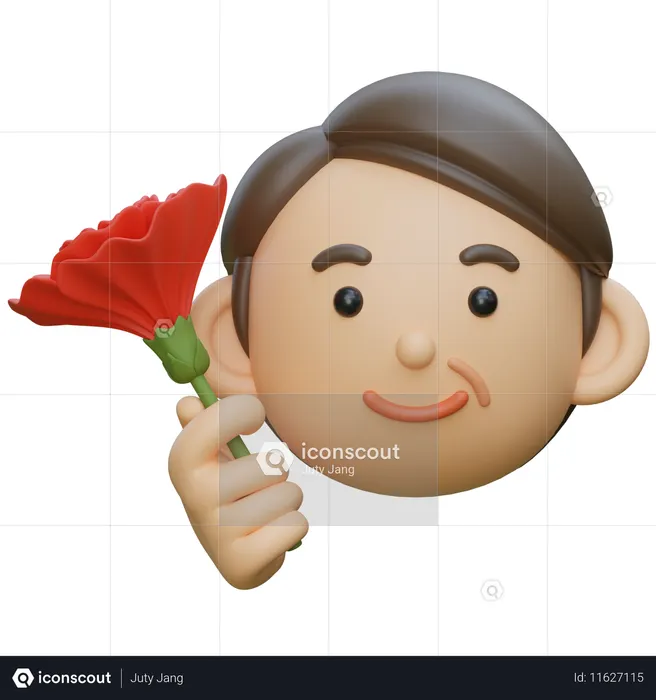 Middle Age Holding A Carnation In One Hand  3D Icon