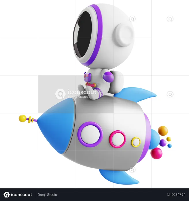 Astronaute mignon avec fusée  3D Icon