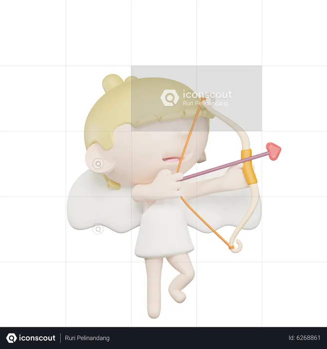 Cupidon mignon dessine une flèche d'amour  3D Illustration