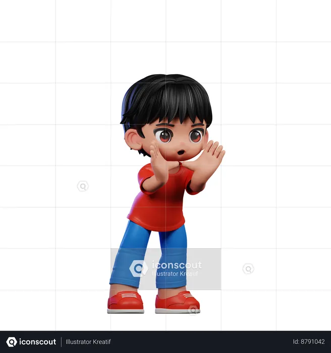 Pose de cri de garçon mignon  3D Illustration