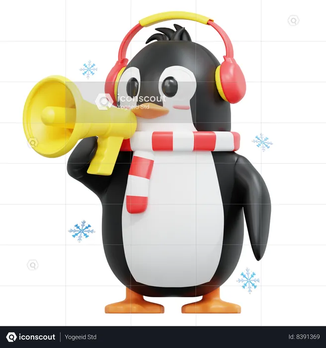 Pingouin mignon apporte un mégaphone  3D Illustration