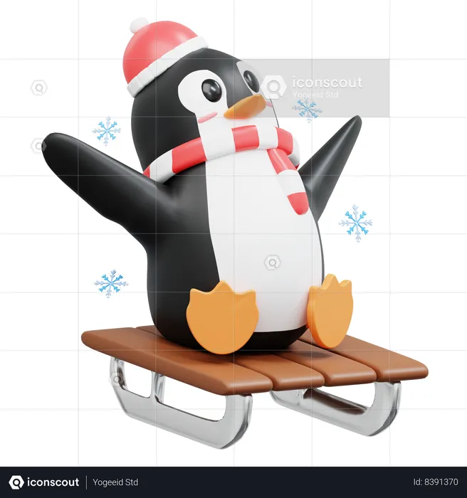 Luge d'équitation de pingouin mignon  3D Illustration