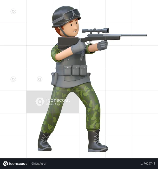 Militar sosteniendo rifle de francotirador  3D Illustration