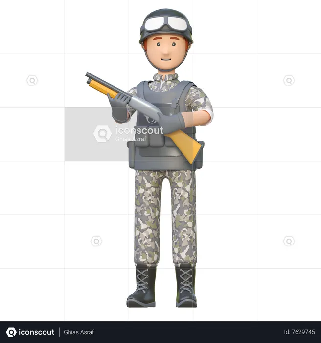 Military man holding shotgun  3D Illustration