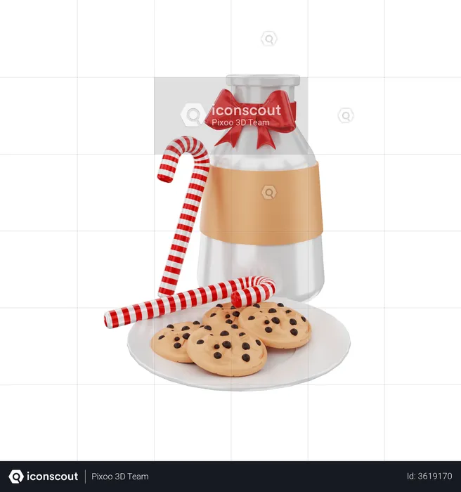 Milk and Cookie  3D Illustration