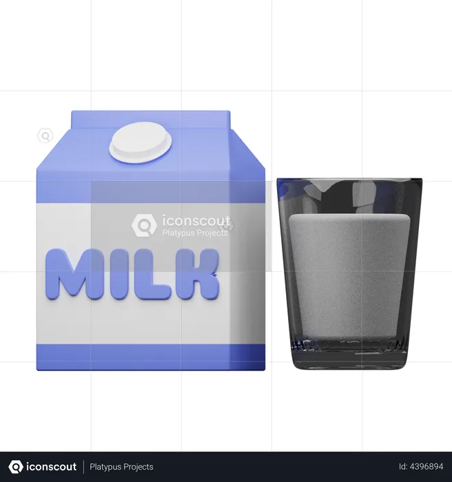 Milk Carton And Glass  3D Illustration