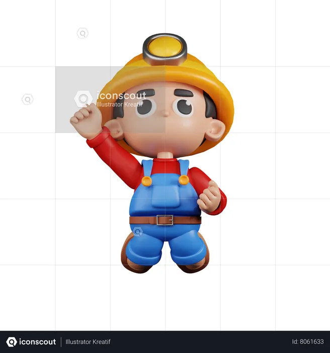 Miner Jumping In The Air  3D Illustration