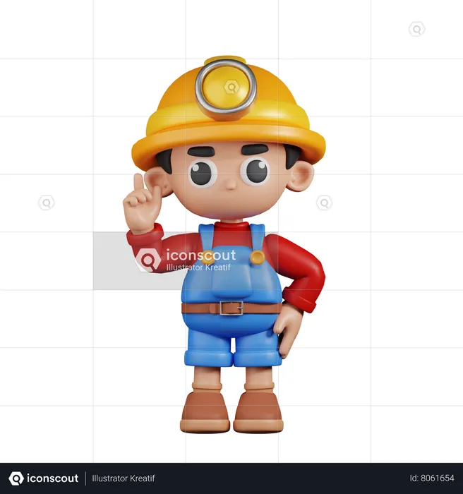 Miner Pointing Up  3D Illustration
