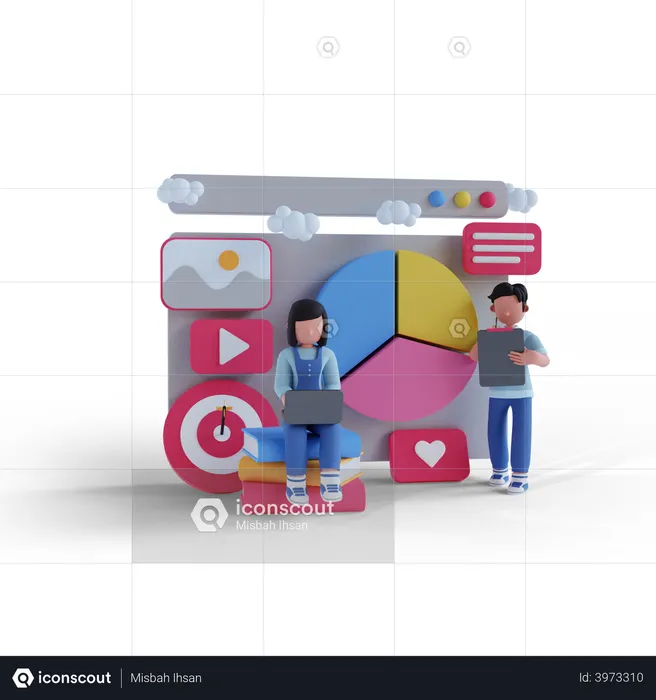 Mitarbeiter präsentiert Marketinganalyse  3D Illustration