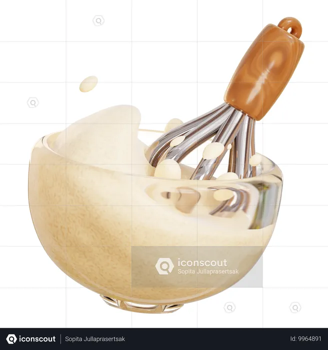 Mixing Bowl And Whisk  3D Icon