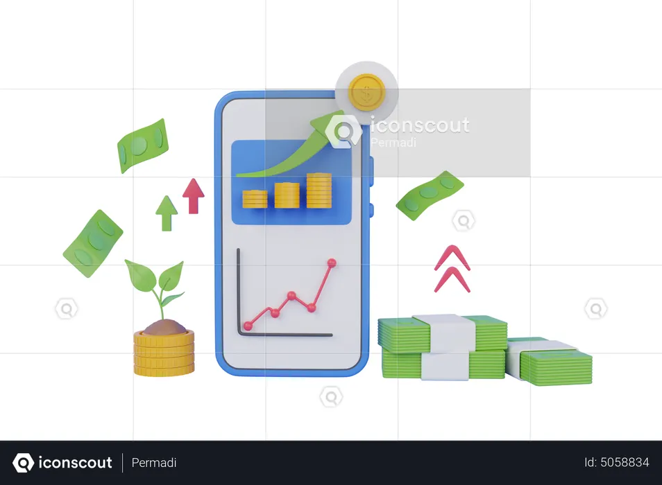 Wachstum mobiler Finanzinvestitionen  3D Illustration