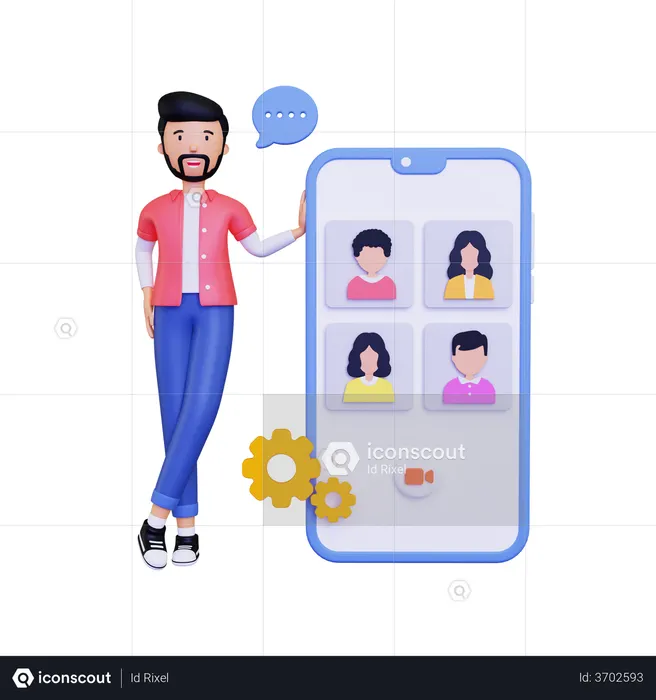 Mobile group video online  3D Illustration
