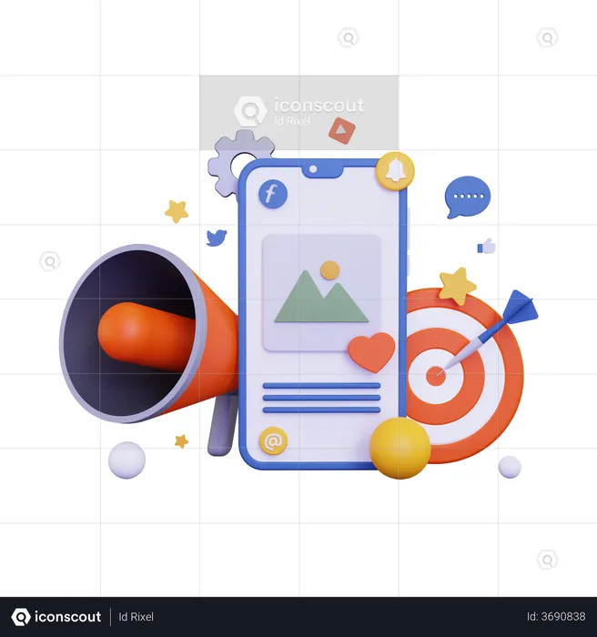 Mobile marketing with loudspeaker  3D Illustration