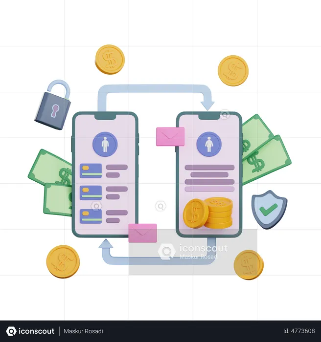 Mobile Money Transfer  3D Illustration
